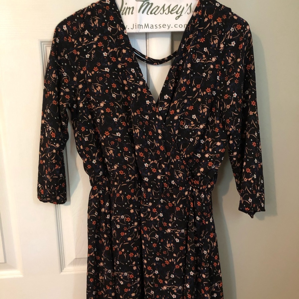 Navy blue and floral mini dress